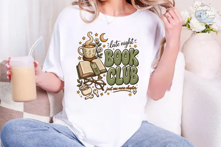 Late Night Book Club PNG Sublimation Shi