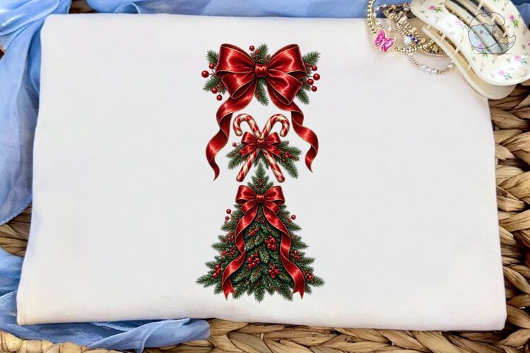 Christmas Bow Tree PNG Sublimation Desig example image 1