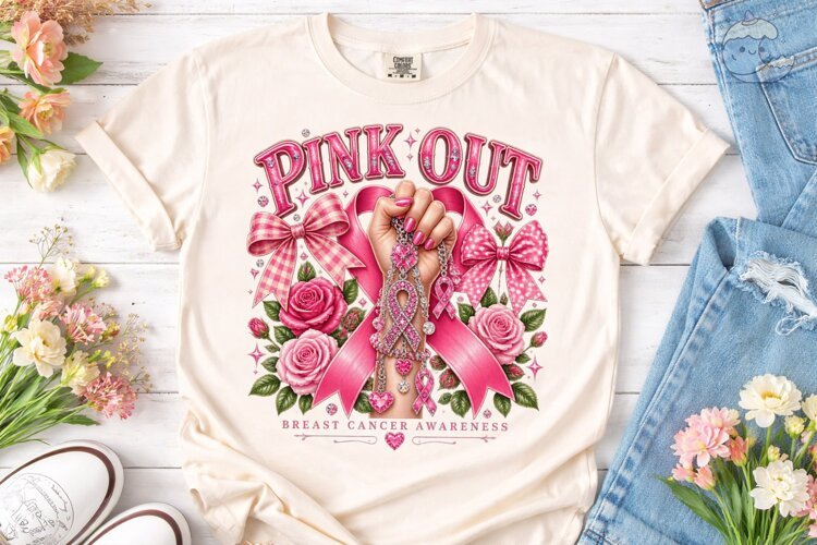 Pink Out Breast Cancer Awareness PNG Shi example image 1