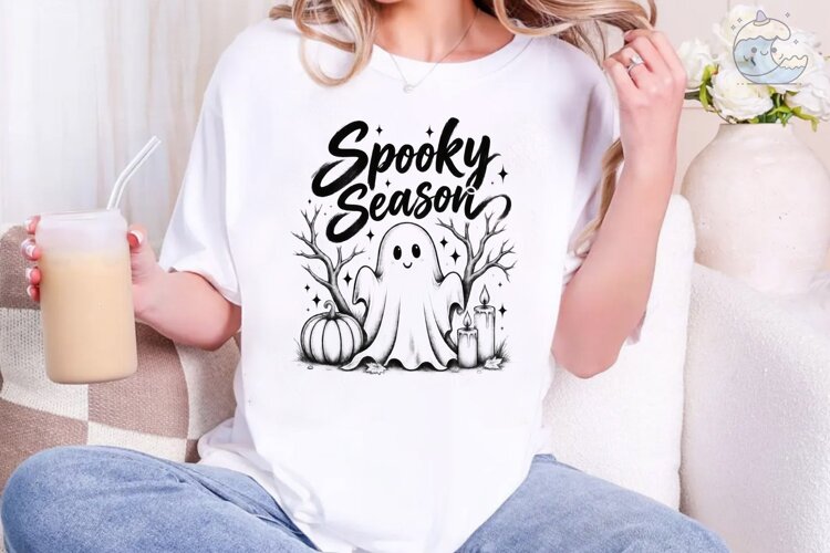 Spooky Season Ghost PNG Sublimation Tee example image 1