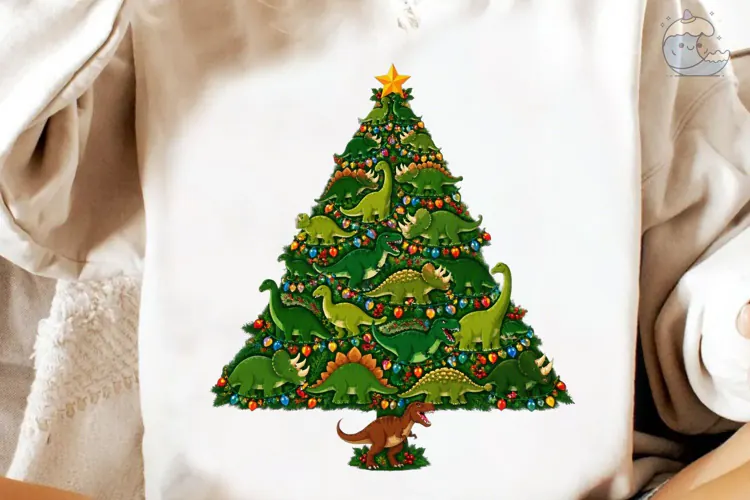 Dinosaur Christmas Tree PNG Shirt Design