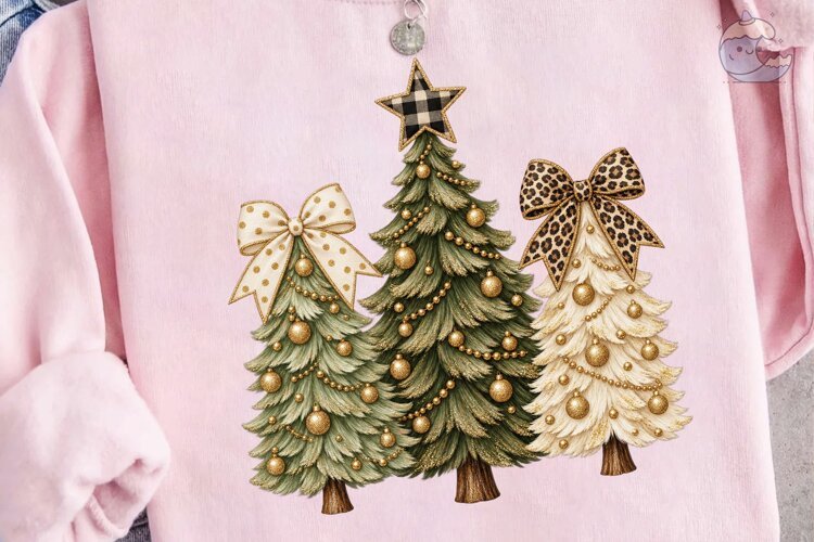Christmas Trees Bows PNG Sublimation Des example image 1