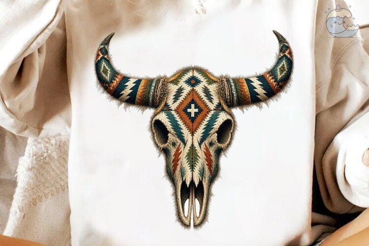 Western Bull Skull PNG Sublimation Shirt example image 1