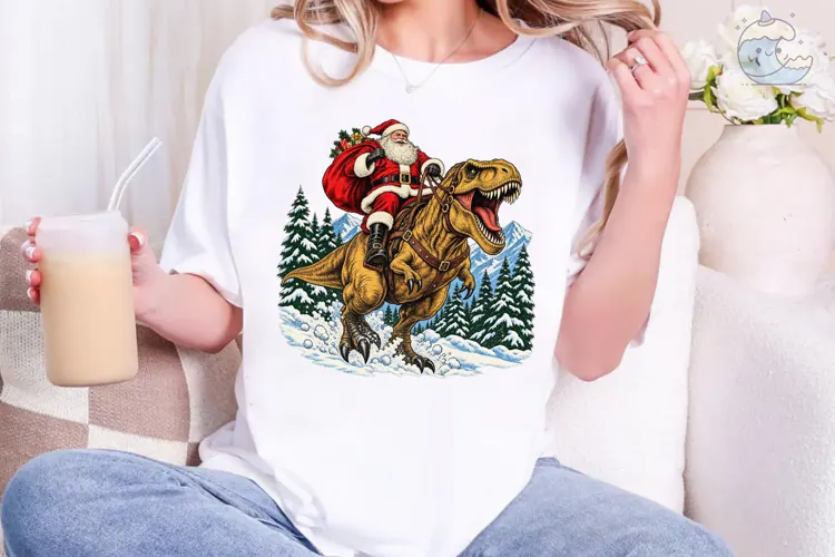 Santa T-Rex PNG Sublimation Design