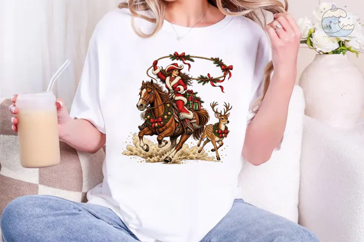 Cowgirl Christmas Horse PNG Sublimation