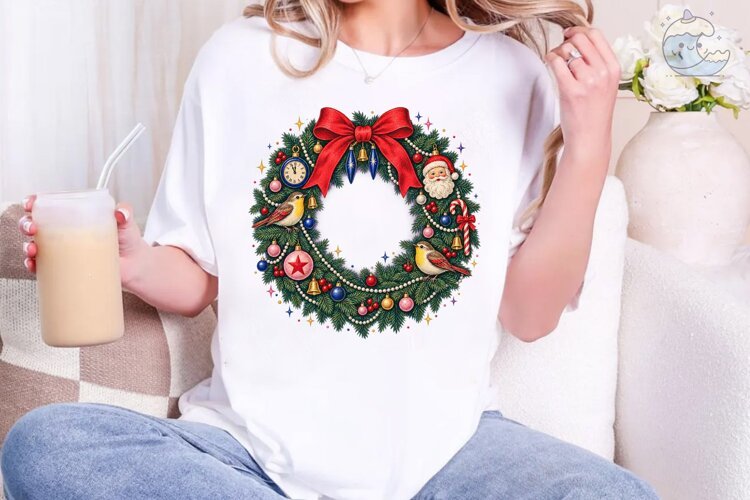 Christmas Wreath PNG Sublimation Shirt D example image 1