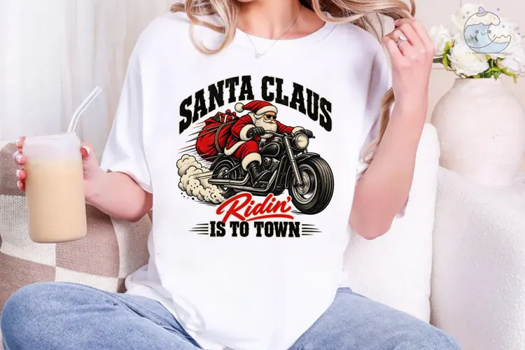 Santa Claus Riding Motorcycle PNG Shirt