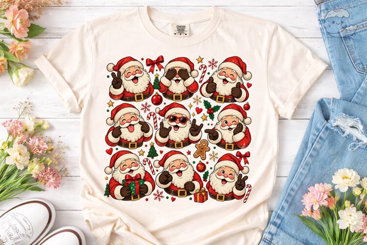 Funny Santa Faces PNG Sublimation Design example image 1