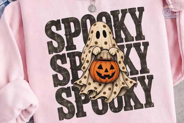 Spooky Ghost Pumpkin PNG Sublimation Shi