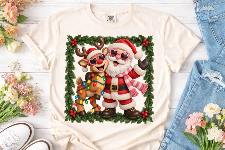 Santa Reindeer Love PNG Sublimation Desi