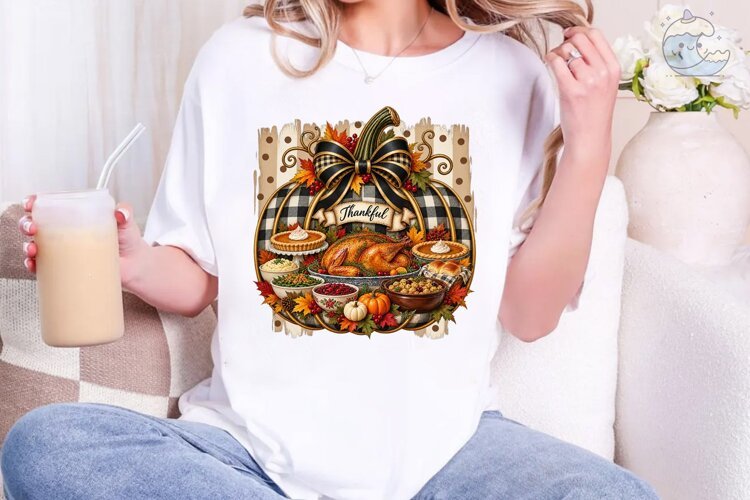 Thankful Thanksgiving PNG Sublimation Sh example image 1
