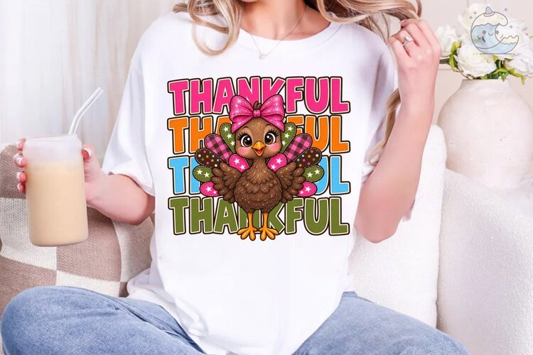 Thankful Turkey PNG Sublimation Design example image 1