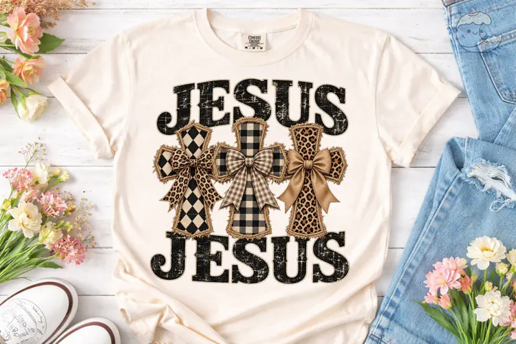 Jesus Crosses Leopard Bow PNG Shirt Desi