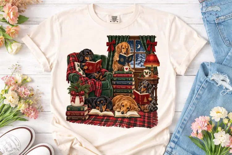 Cozy Dogs Reading PNG Sublimation Design