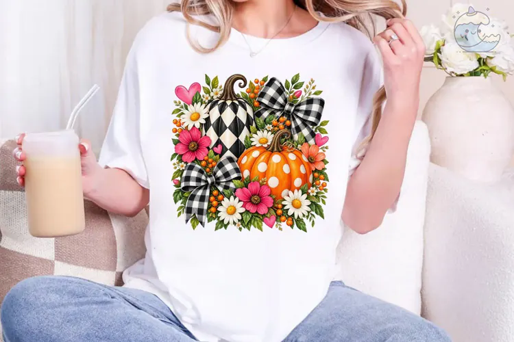 Fall Pumpkin Floral PNG Sublimation Desi
