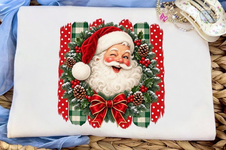 Santa Christmas Wreath PNG Sublimation D example image 1