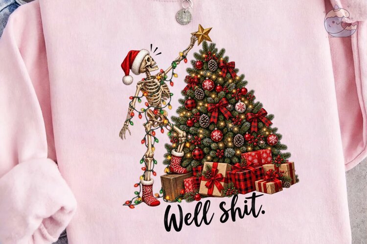 Well Shit Skeleton Christmas PNG Shirt example image 1