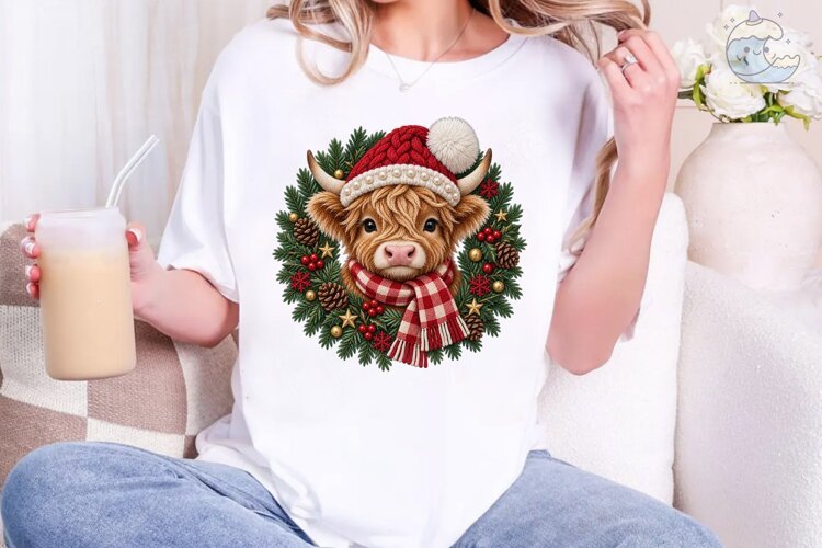 Christmas Highland Cow PNG Sublimation example image 1