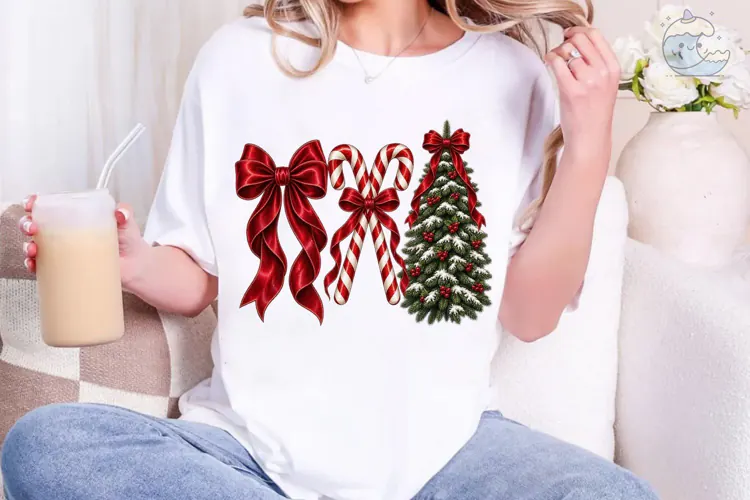 Christmas Bow Candy Cane Tree PNG Sublim