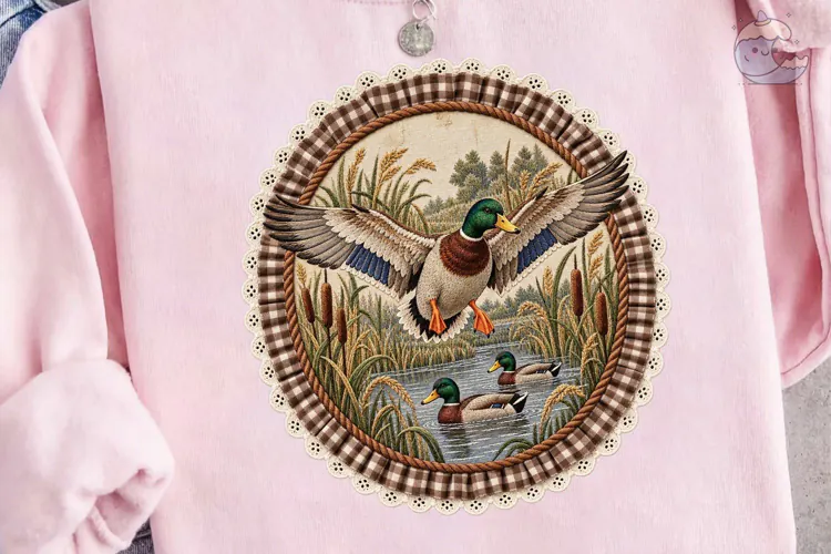 Duck Pond Embroidery PNG Shirt Design