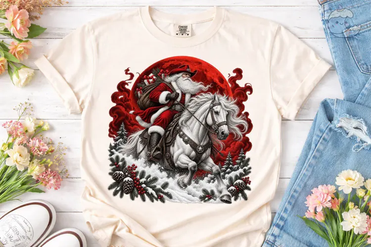 Santa Riding Horse PNG Sublimation Shirt