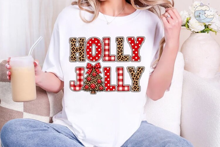 Holly Jolly Leopard Christmas PNG Sublim example image 1