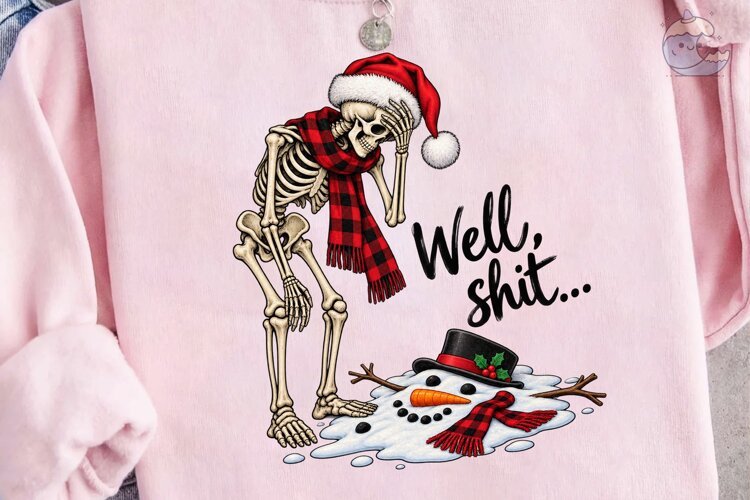 Skeleton Santa Christmas PNG Shirt Desig example image 1