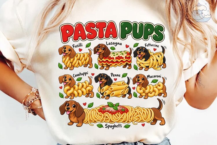 Pasta Pups Dachshund PNG Sublimation Des example image 1