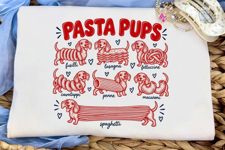 Pasta Pups Dachshund PNG Shirt Design