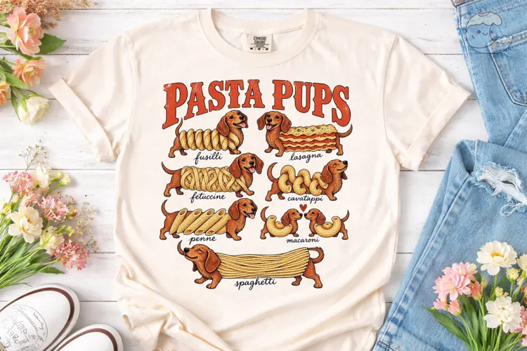 Pasta Pups Dachshund PNG Shirt Design