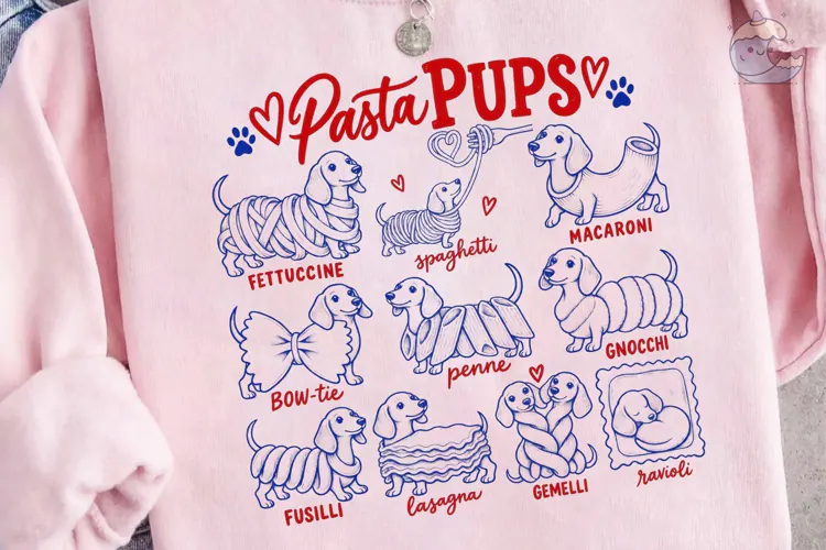 Pasta Pups Dachshund PNG Sublimation Des