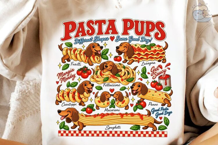 Pasta Pups Dog PNG Sublimation Design example image 1