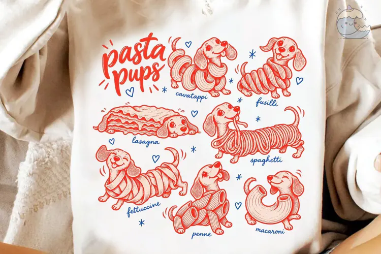 Pasta Pups Dogs PNG Sublimation Design