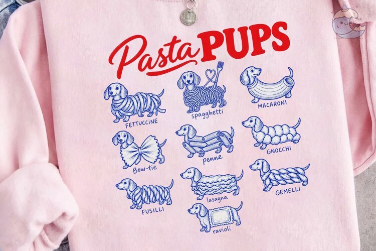 Pasta Pups Dachshund PNG Sublimation Des example image 1
