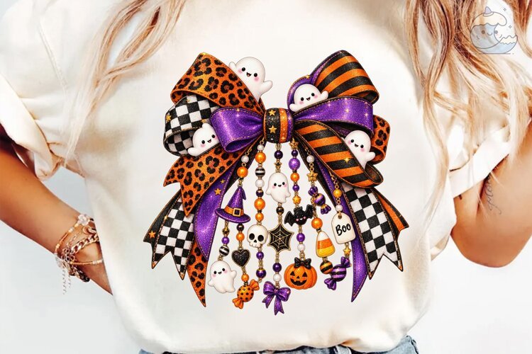Halloween Bow Charm PNG Sublimation Desi example image 1