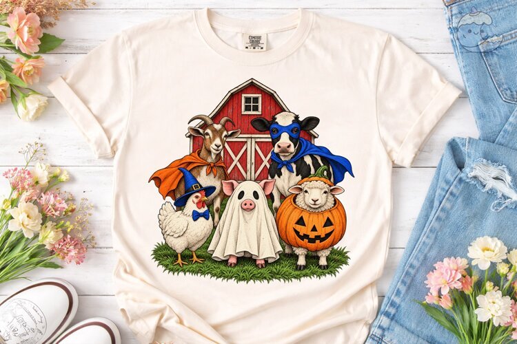 Farm Animals Halloween PNG Sublimation D example image 1