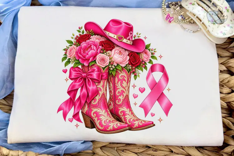Cowboy Boots Flowers PNG Sublimation Des