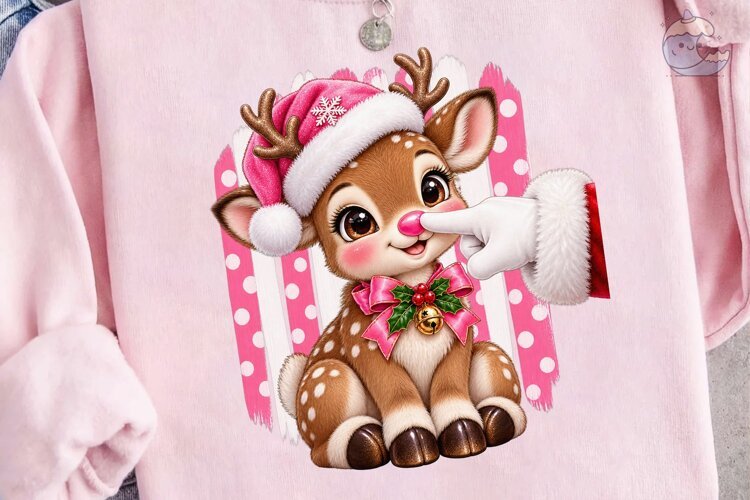 Pink Christmas Reindeer PNG Sublimation example image 1