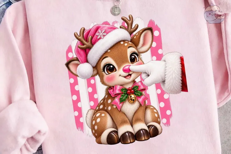 Pink Christmas Reindeer PNG Sublimation