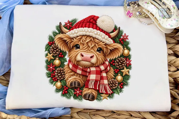 Christmas Highland Cow PNG Sublimation D