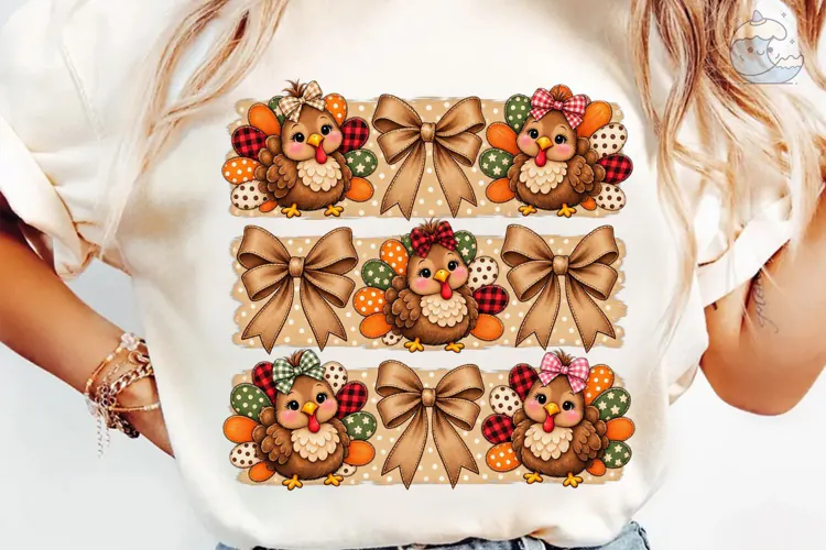 Autumn Chickens Bows PNG Sublimation Bun