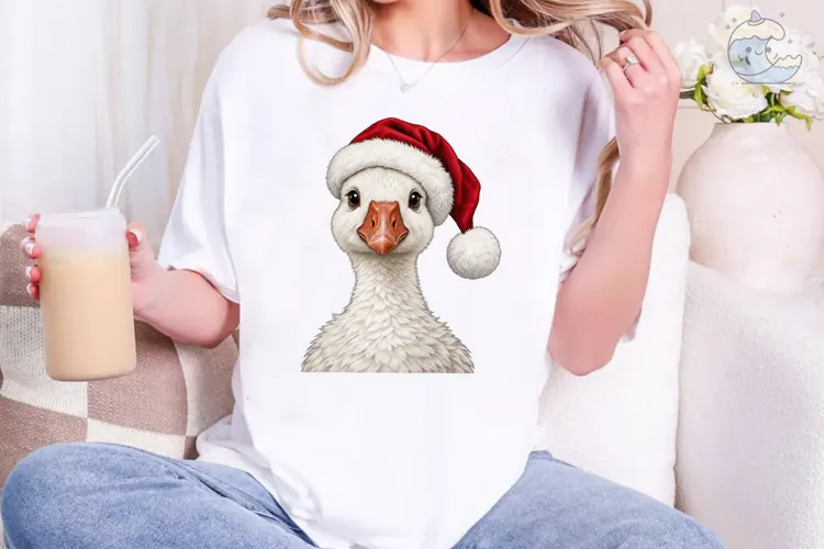 Christmas Goose Santa Hat PNG Shirt Desi