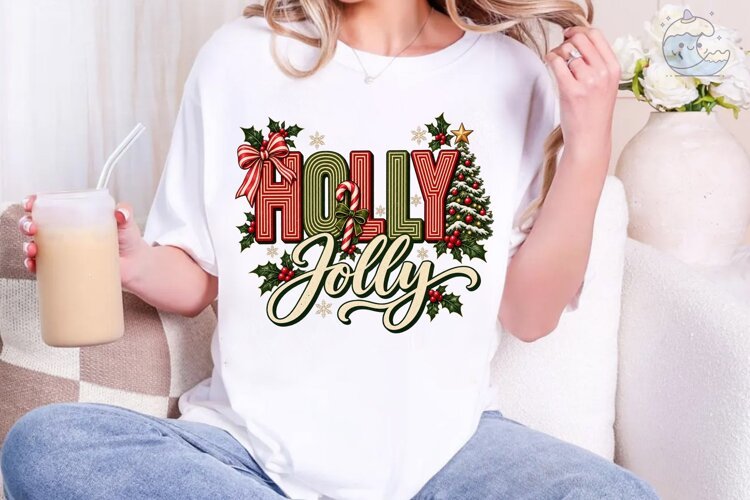 Holly Jolly PNG Shirt Sublimation Design example image 1