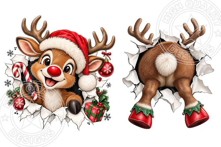 Trending Christmas Front & Back PNG, Reindeer PNG