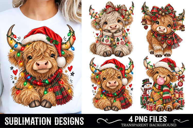 Trending Christmas PNG, Christmas Highland Cow PNG