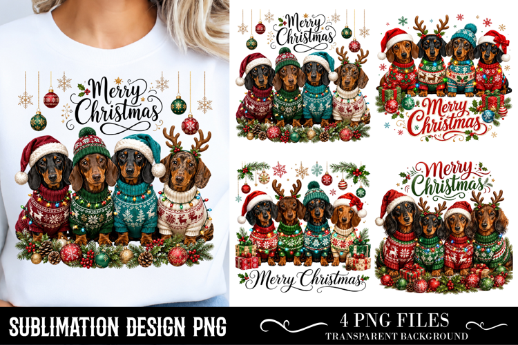 Trending Christmas PNG,Merry Christmas Dachshund Dogs PNG