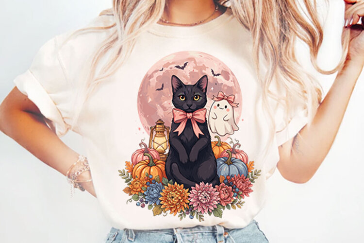 Trendy Black Cat Sublimation PNG Designs example image 1
