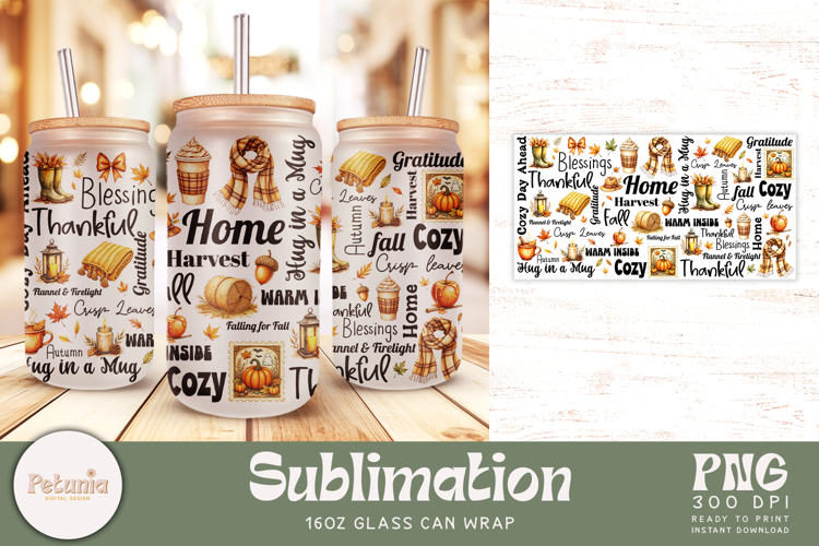 Fall Sublimation Glass Wrap | 16oz Glass Can Wrap
