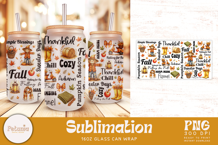 Fall Sublimation Glass Wrap | 16oz Glass Can Wrap