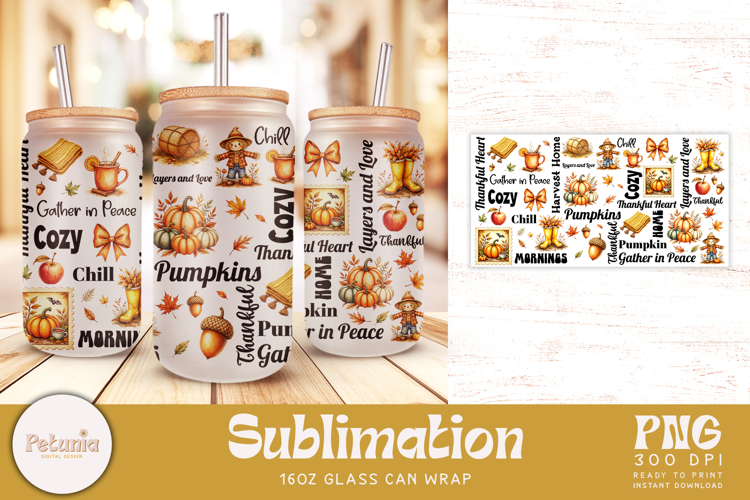 Fall Sublimation Glass Wrap | 16oz Glass Can Wrap